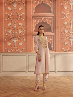 DOHR INDIA - Veera Baby Pink Mirror Work Handcrafted Kurta and Pant