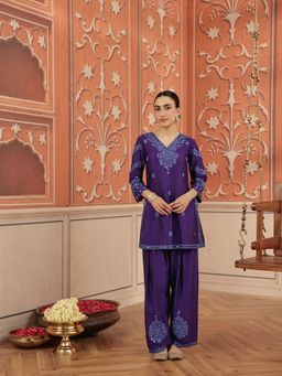 DOHR INDIA - Arushi Purple Handcrafted Farshi Salwar Kurta and Pant