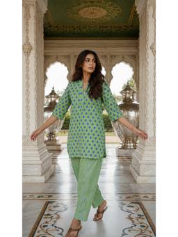 EKOHUM - Green Block Printed Cotton Co-Ord Set