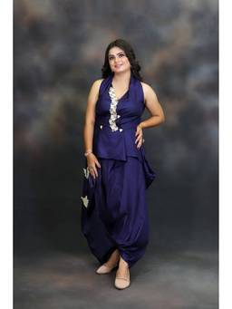 Payal Dawar - Midnight Iris Navy Blue Top with Dhoti