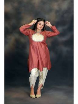 Payal Dawar - Copper Bloom Rust Top with Dhoti