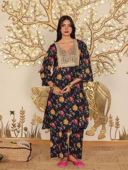 Gulabo Jaipur - Fida Navy Blue Pure Cotton Co-Ord Set
