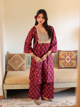 Gulabo Jaipur - Fida Wine Pure Cotton Co-Ord Set