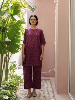 Gulabo Jaipur - Misha Wine Aubergine Pure Cotton Co-Ord Set