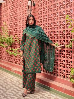 Gulabo Jaipur - Naira Green Pure Cotton Kurta with Pant and Dupatta