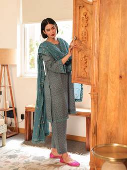 Gulabo Jaipur - Naira Blue Pure Cotton Kurta with Pant and Dupatta