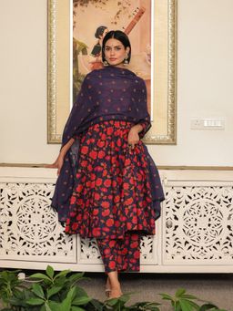Gulabo Jaipur - Suhana Red Pure Cotton Anarkali Kurta with Pant and Dupatta