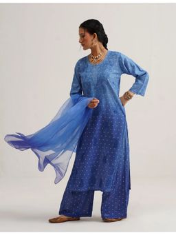 SAAYA THE LABEL - Gulnaar Banarasi Blue Kurta with Pant and Dupatta