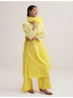 SAAYA THE LABEL - Gulnaar Banarasi Yellow Kurta with Pant and Dupatta