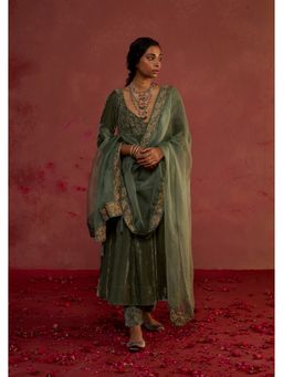 Rhua India - Arisha Velvet Anarkali Kurta with Pant and Dupatta