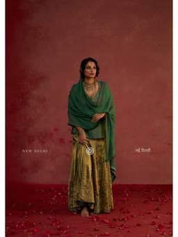 Rhua India - Reisha Pine Green Tissue Sharara Set with Dupatta