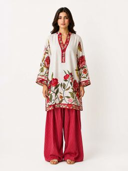 Poppi - Red Gulnaar Floral Printed Kurta with Palazzo