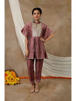 Ishnya - Noor By Ishnya-Rosewood Mauve Embroidered Kaftan and Pant