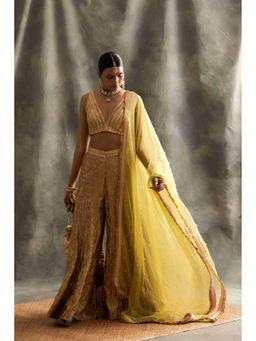 ITRH - Zuri Gold Blouse with Sharara with Sharara and Dupatta