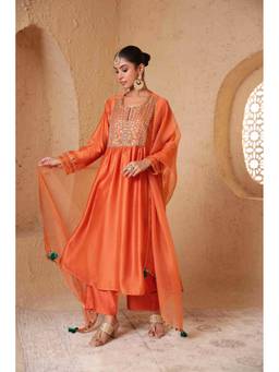 Label Niti Bothra - Mehrang Orange Frock style Kurta with Pant