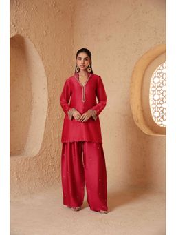 Label Niti Bothra - Mehrang Red Short Buti Kurta with Pant and Dupatta