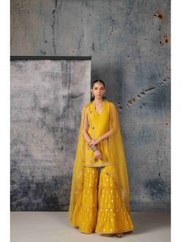 Label Niti Bothra - Mehrang Yellow Sleeveless Kurta with Sharara and Dupatta