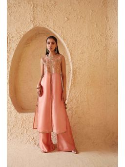 Label Niti Bothra - Mehrang Peach Tie-Up Sleeveless Kurta with Pant