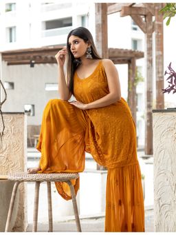 SAAYA THE LABEL - Noor Chikan Mukaish Mustard Kurta with Sharara