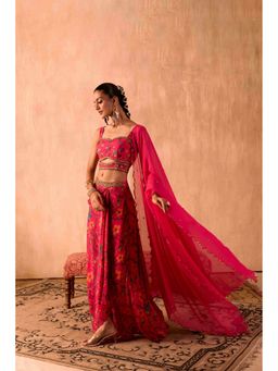 MEHAK MURPANA - Print Embroidered Pink Choli with Skirt and Dupatta