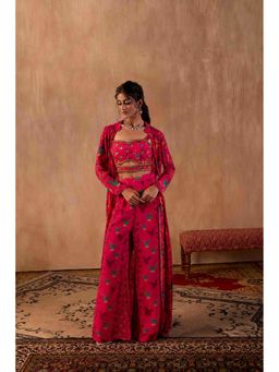 MEHAK MURPANA - Print Embroidered Pink Choli with Pant and Jacket