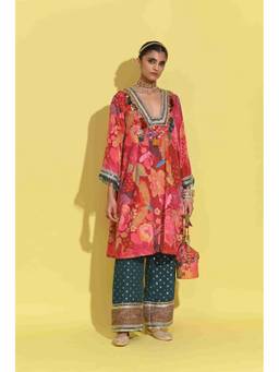 Rishi & Vibhuti - Ruby Choga Red Kurta with Pant