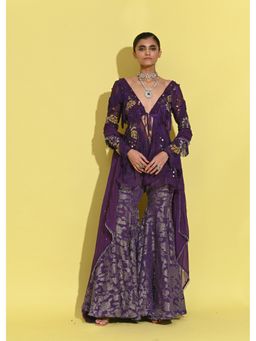 Rishi & Vibhuti - Berry Purple Jacket with Sharara and Dupatta