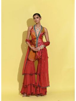 Rishi & Vibhuti - Merry Mingle Red Jacket with Gharara and Dupatta