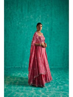 SHIAN - Pink Embellished with Patra and Pearls Blouse with Sharara and Cape