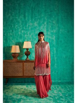 SHIAN - Pink Indo Western Jacket with Sharara and Inner