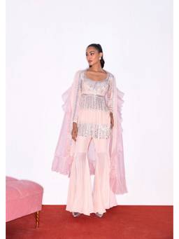 SHIAN - Peach Peplum Kurta with Sharara and Dupatta