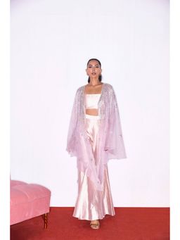 SHIAN - Blush Pink Cape with Blouse and Sharara Pant Set