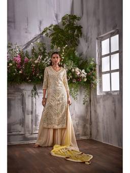 SHIAN - Cream Gota Kurta with Sharara and Dupatta