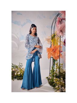 SHIAN - Electric Blue Dori Embroidery Jacket with Kalidaar Sharara and Inner