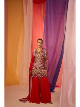 SHIAN - Red Sharara with Kurta and Dupatta
