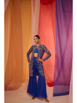 SHIAN - Blue Paisley Printed Sharara with Top and Jacket