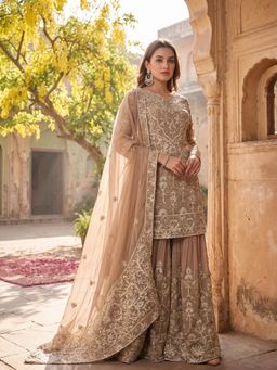 SHIAN - Roohab Beige Kurta with Sharara and Dupatta