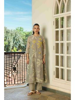 Vaayu - Slate Floral Embroidered Top With Pant Co-Ord's