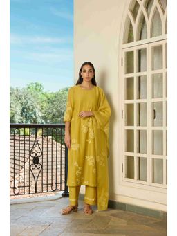 Vaayu - Marigold Applique Green Kurta with Pant and Dupatta
