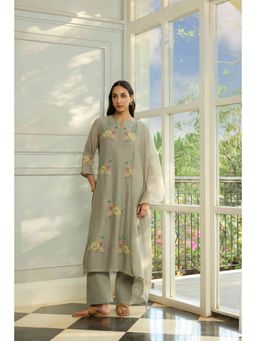 Vaayu - Slate Applique Grey Kurta with Pant and Dupatta