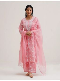 SAAYA THE LABEL - Zora Chikanakri Pink Kurta with Pant and Dupatta