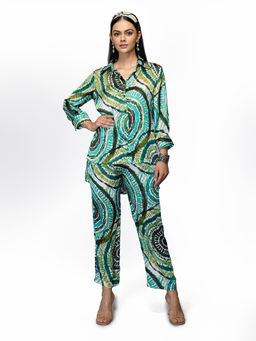TAMISKA BY NARENDRA KUMAR - Green Swirl Co-Ord (Set of 2)