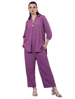 TAMISKA BY NARENDRA KUMAR - Purple Statement Button Detailing Co-Ord (Set of 2)