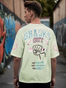 Bewakoof - Men Fog Green Chalks Out Graphic Printed Oversized T-Shirt