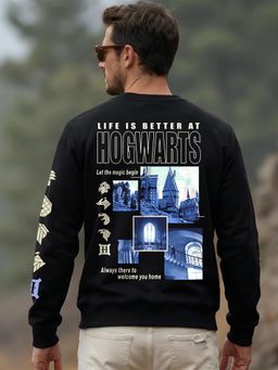 Bewakoof - Harry Potter Men's Jet Black Graphic Printed Sweatshirt
