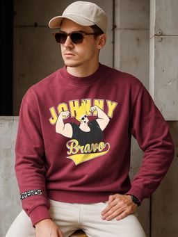 Bewakoof - Men'S Maroon Johnny Graphic Printed Oversized Sweatshirt