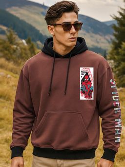 Bewakoof - Marvel Men Fudge Sickle Spidey Graphic Printed Oversized Brown Hoodie