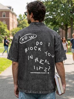 Bewakoof - Men's Black Washed Oversized Denim Shirt