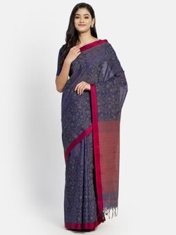 Fabindia - Blue Cotton Hand Block Printed Saree without Blouse