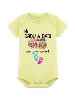 Arvesa - Hi Dadu and Dadi See You Soon Printed Bodysuit Yellow (0-3 Months)